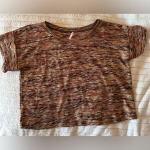 Free People Short-Sleeve Wave Knit Top in Brown and Pink